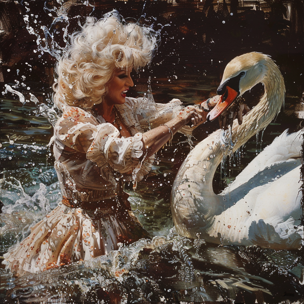 Dolly Parton Punching Swan