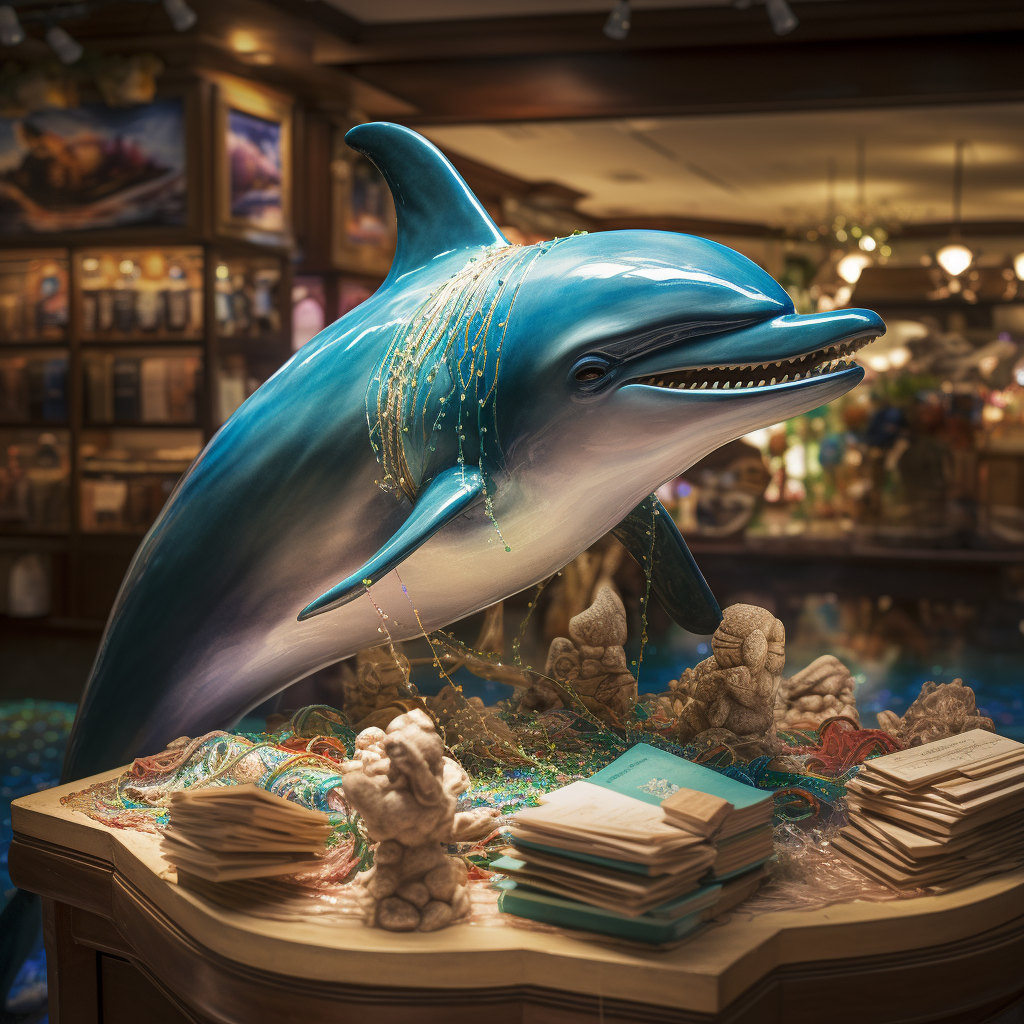 Dolphin working in a gift shop