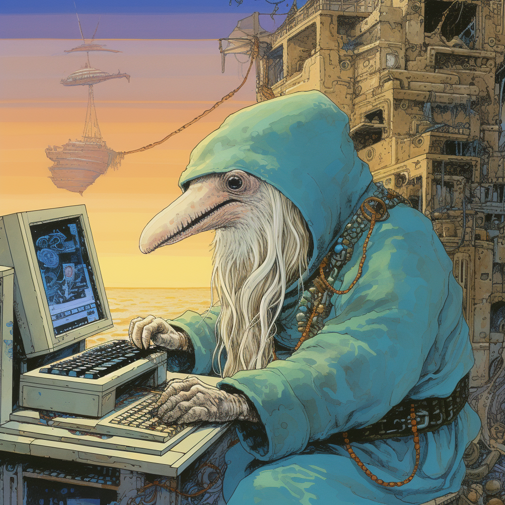 Dolphin computer hacker in Ralph Bakshi style