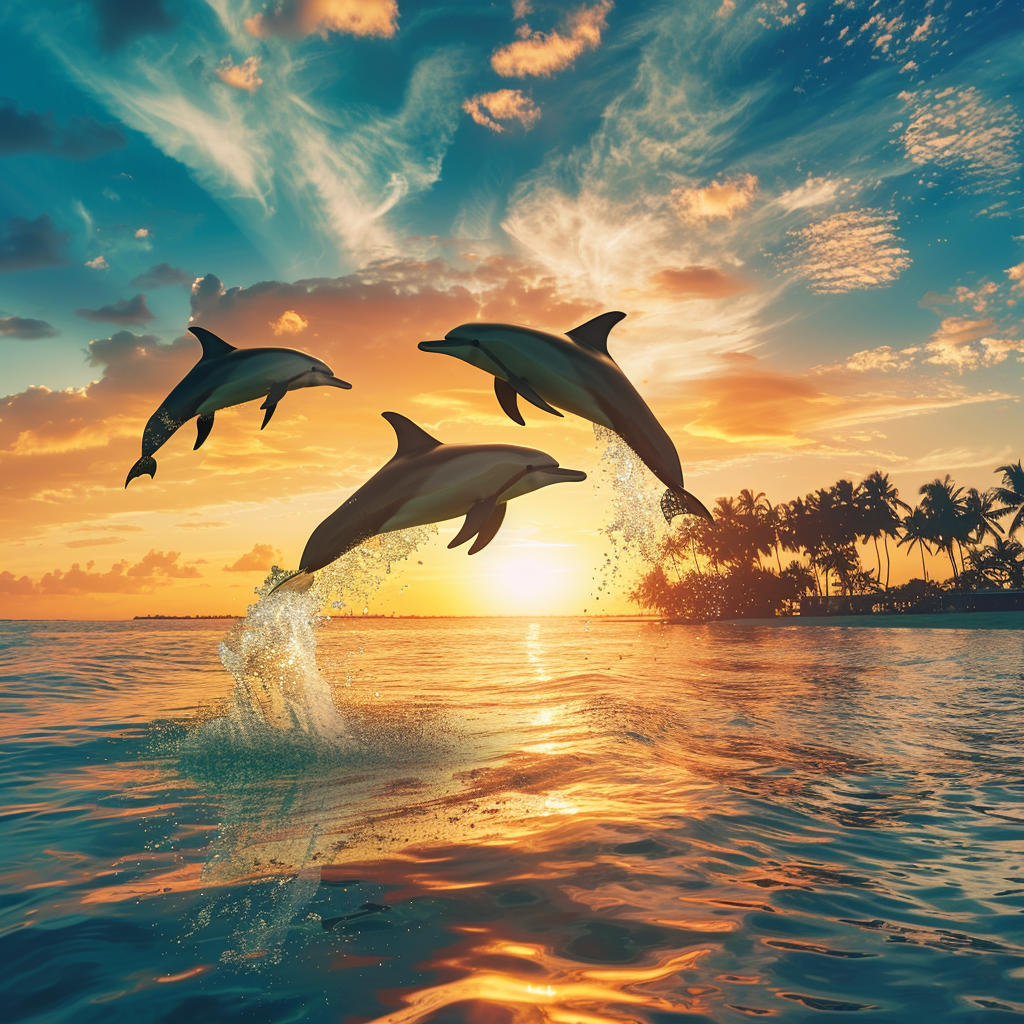 Dolphins swimming in tropical seas