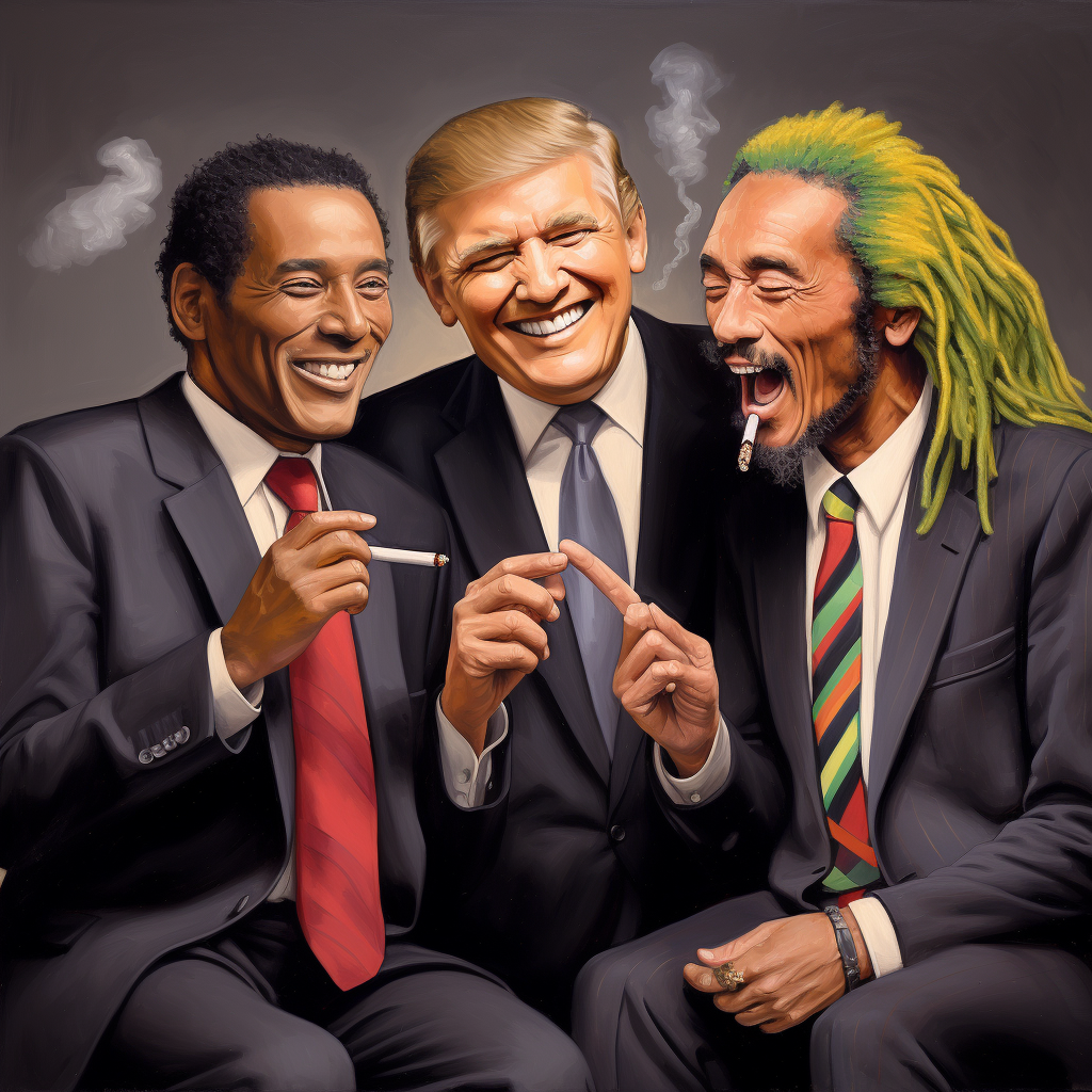 Donald Trump and Bob Marley smoking a joint