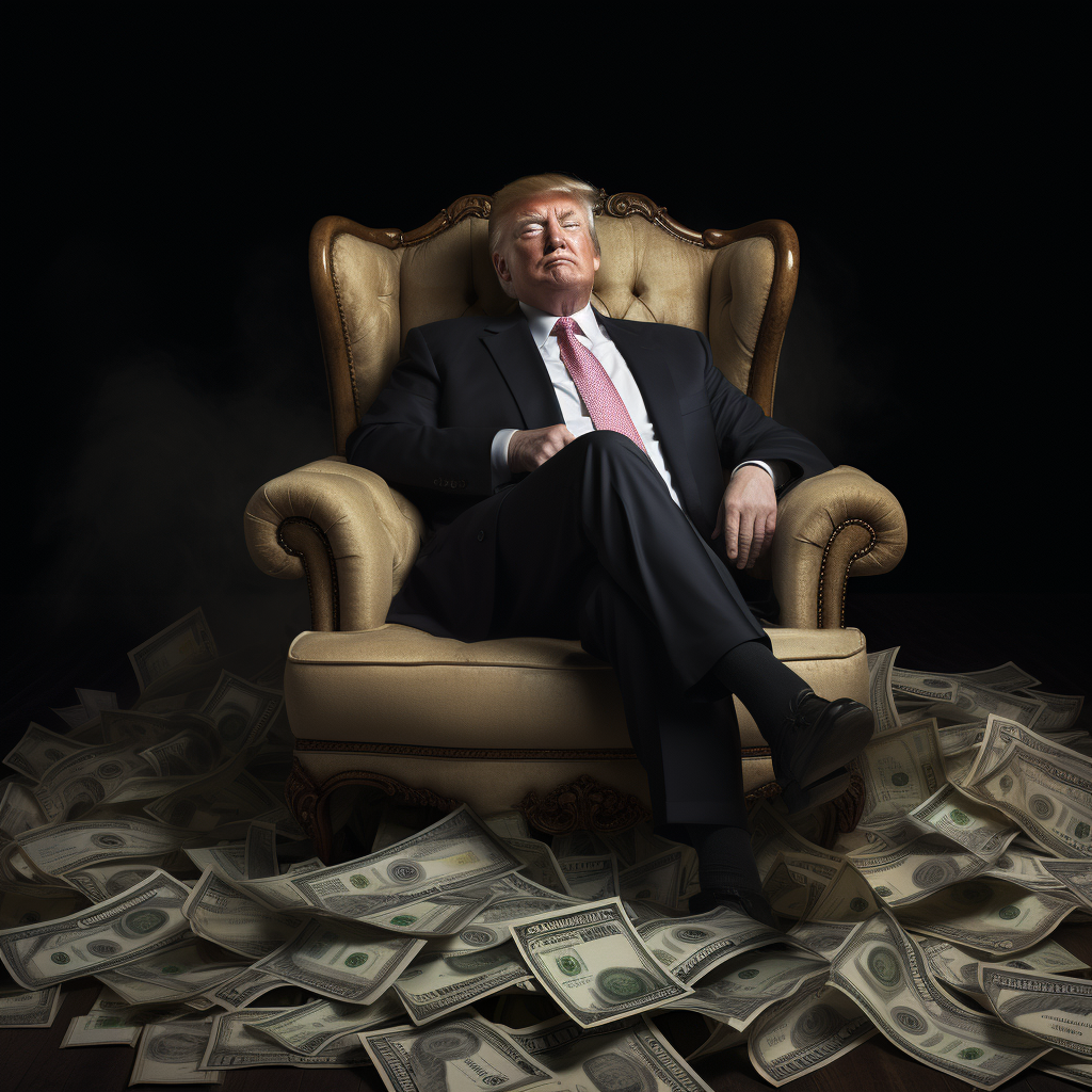 Donald Trump relaxing on a cash pillow