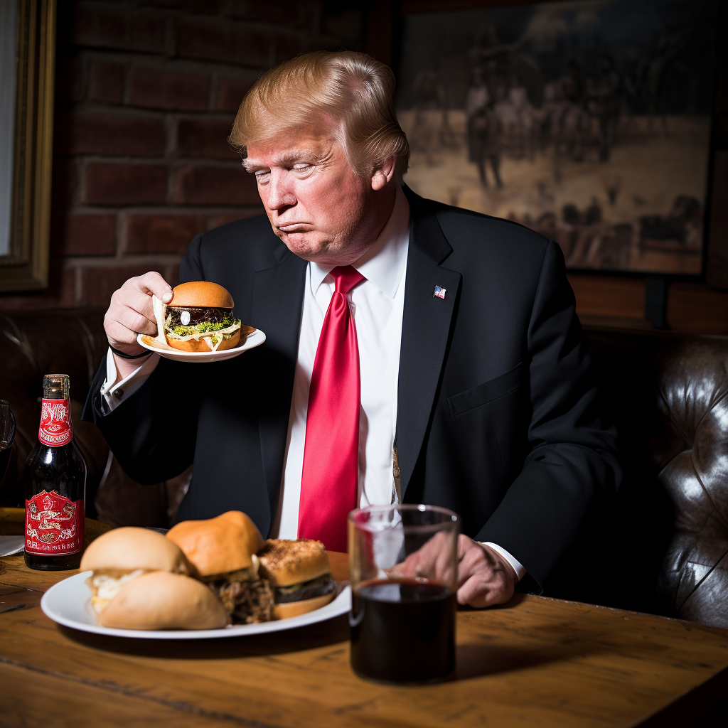 Donald Trump enjoying steak and diet coke