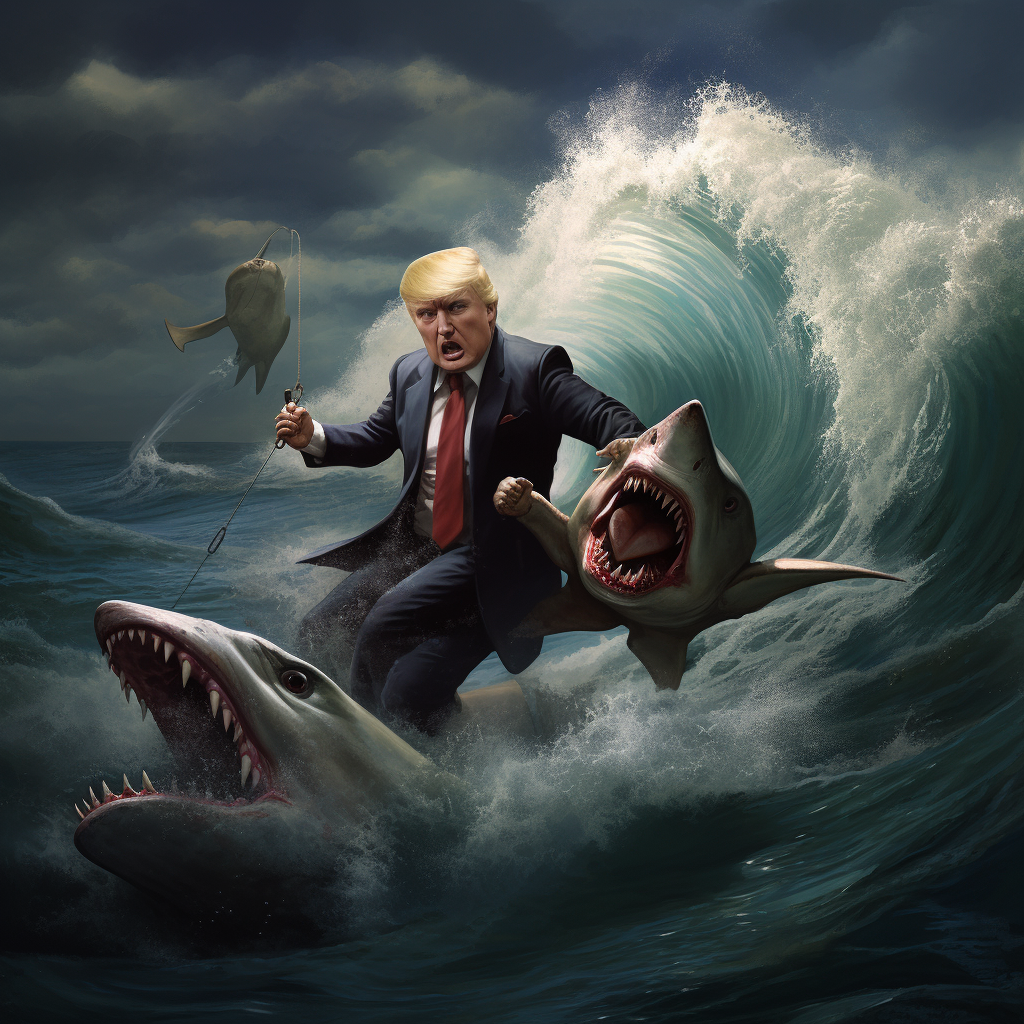 Donald Trump battling a shark