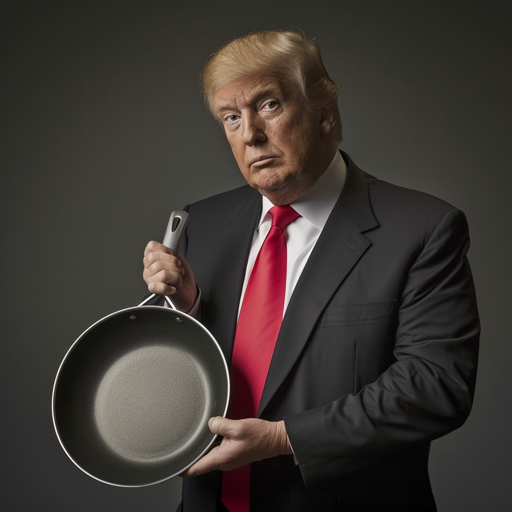 Donald Trump holding frying pan