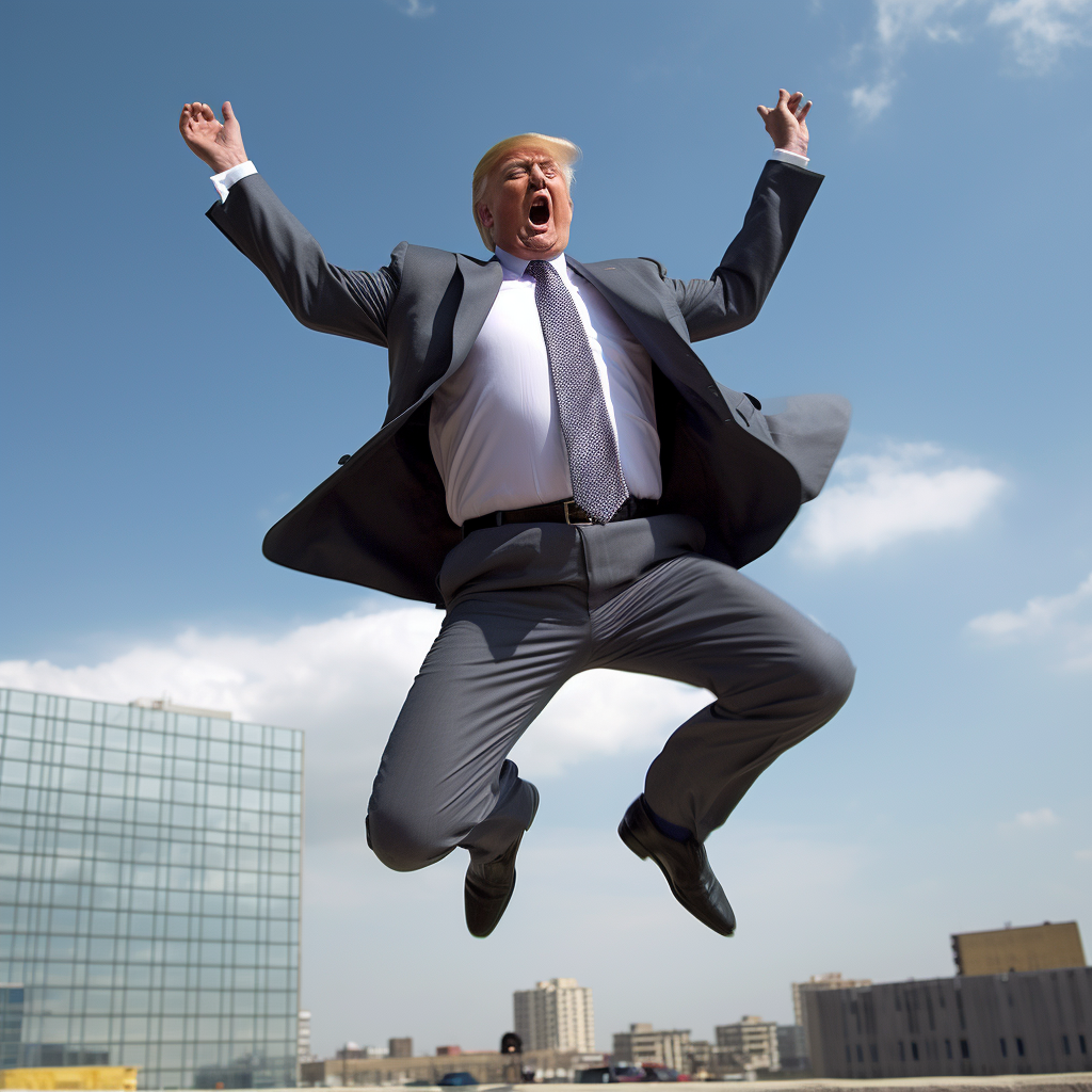 Donald Trump ecstatic in mid-air