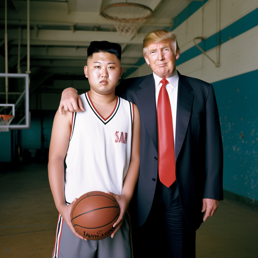 Young Teenagers Donald Trump and Kim Jong Un Posing