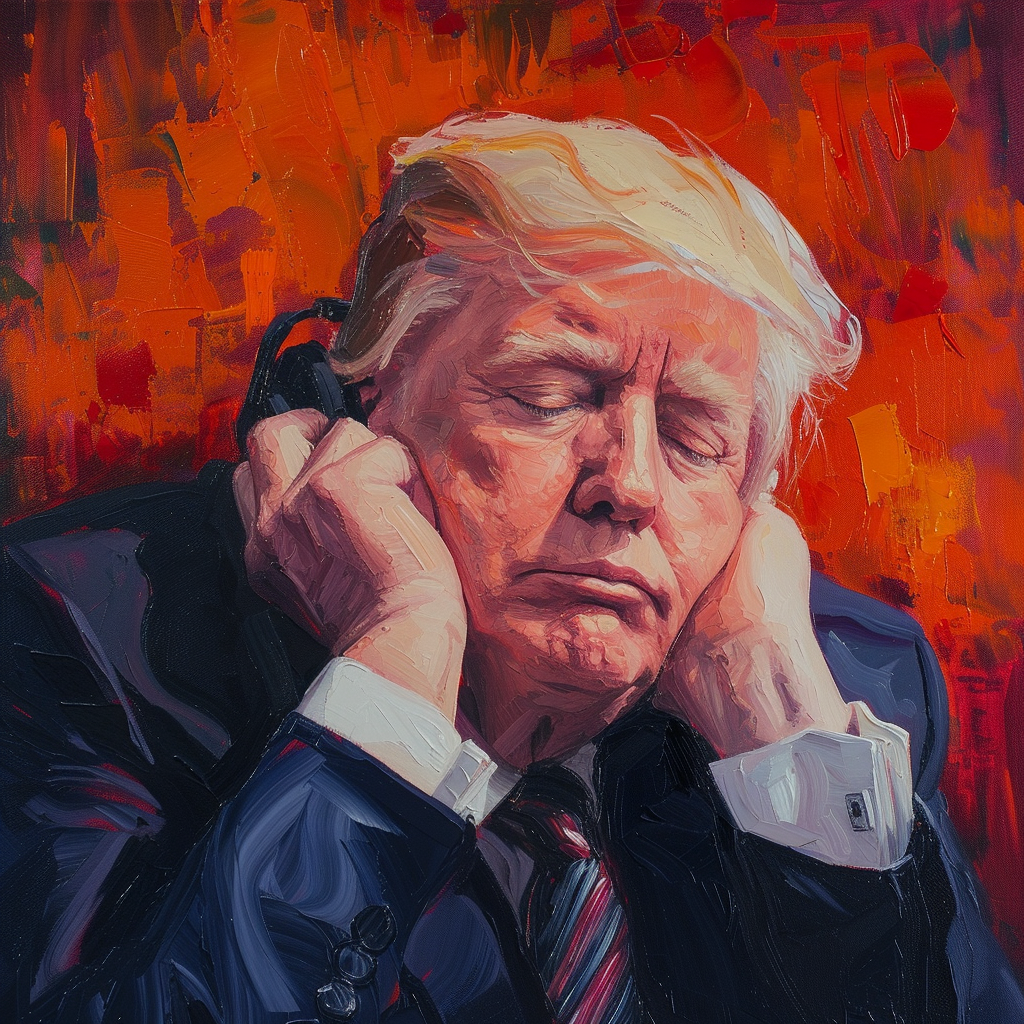 Donald Trump listening to bad news oil painting