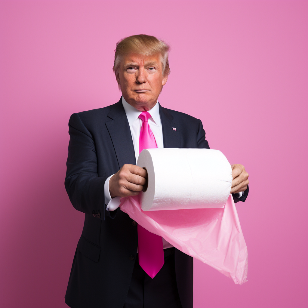 Donald Trump with pink toilet paper