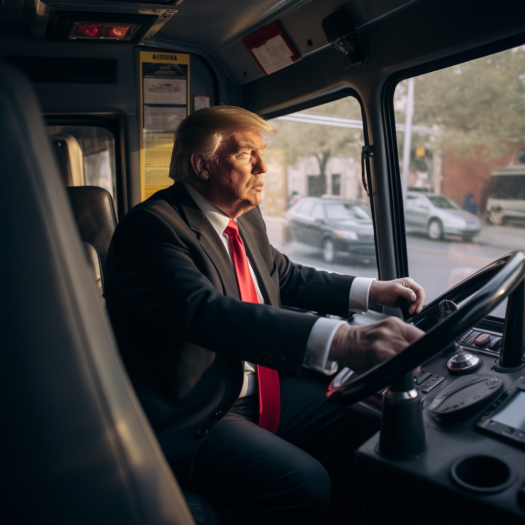 Donald Trump driving a school bus