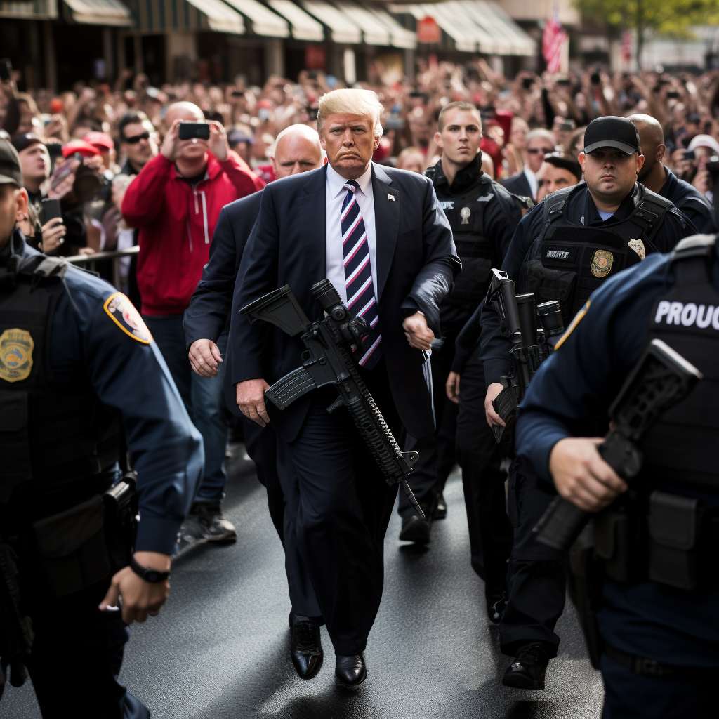 Donald Trump with secret service securing rally