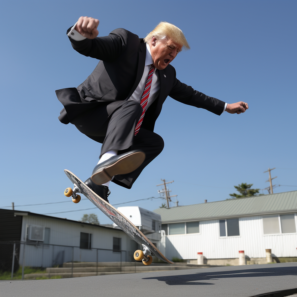 Donald Trump skateboard kickflip in action