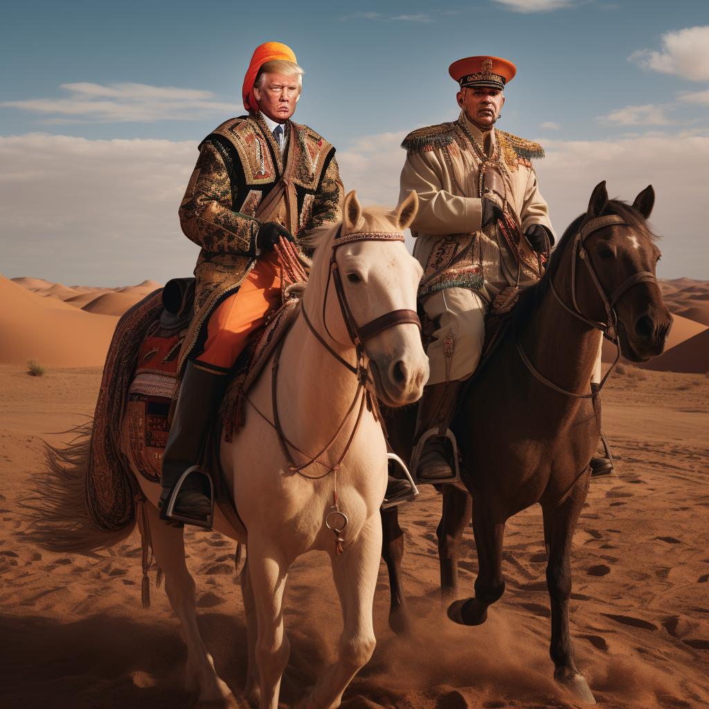 Donald Trump and Vladimir Putin Riding Horses in Sahara