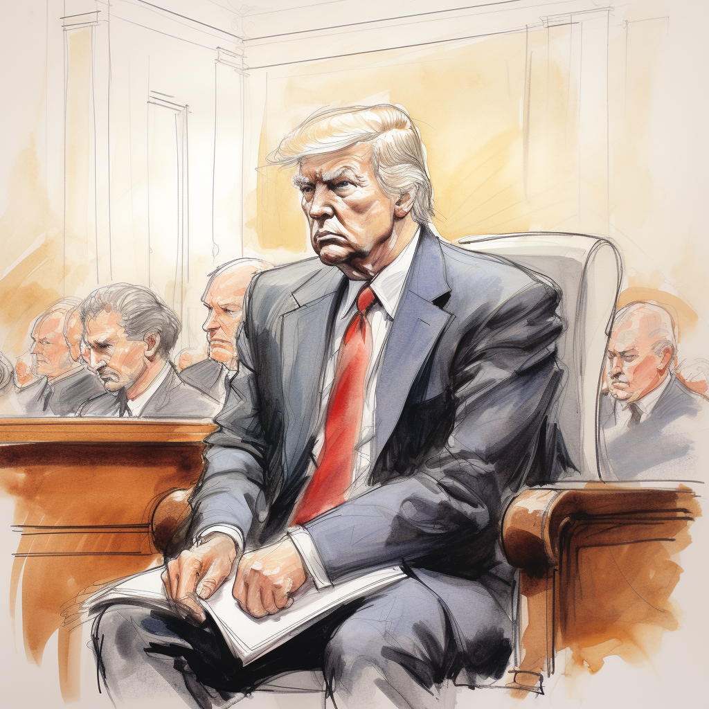 Handsome and badass courtroom sketch of Donald Trump