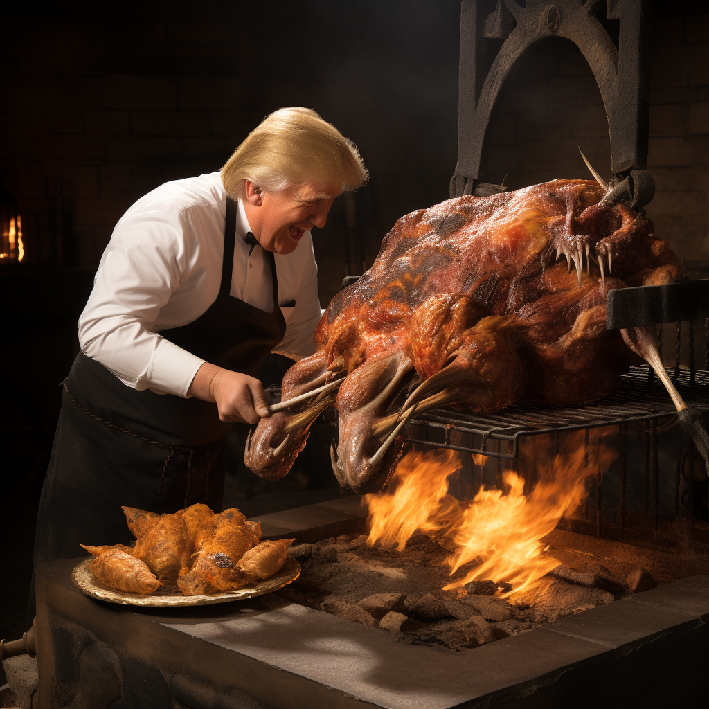 Donald Trump enjoying rotisserie chicken