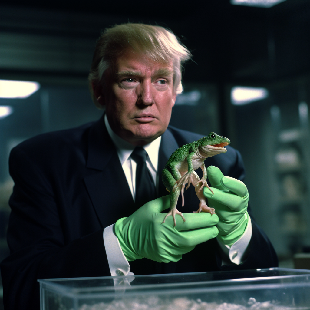 Donald Trump Frog DNA Spliced Jurassic Park Still