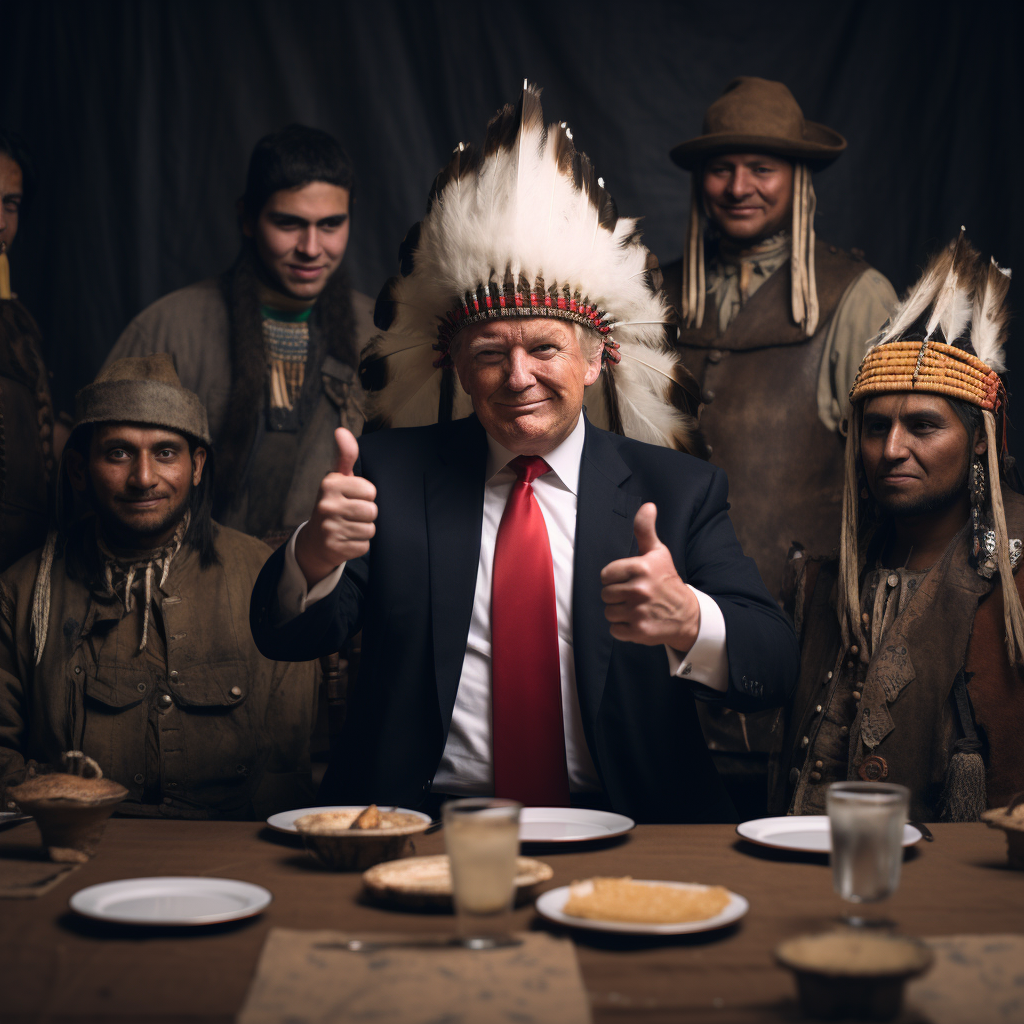 Donald Trump giving thumbs up at Thanksgiving dinner