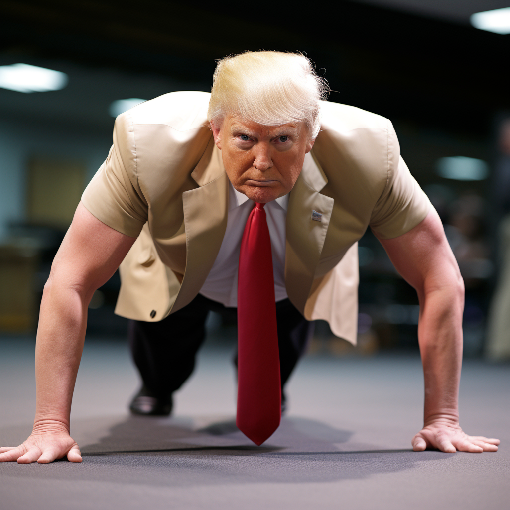 Donald Trump exercising his strength at the gym