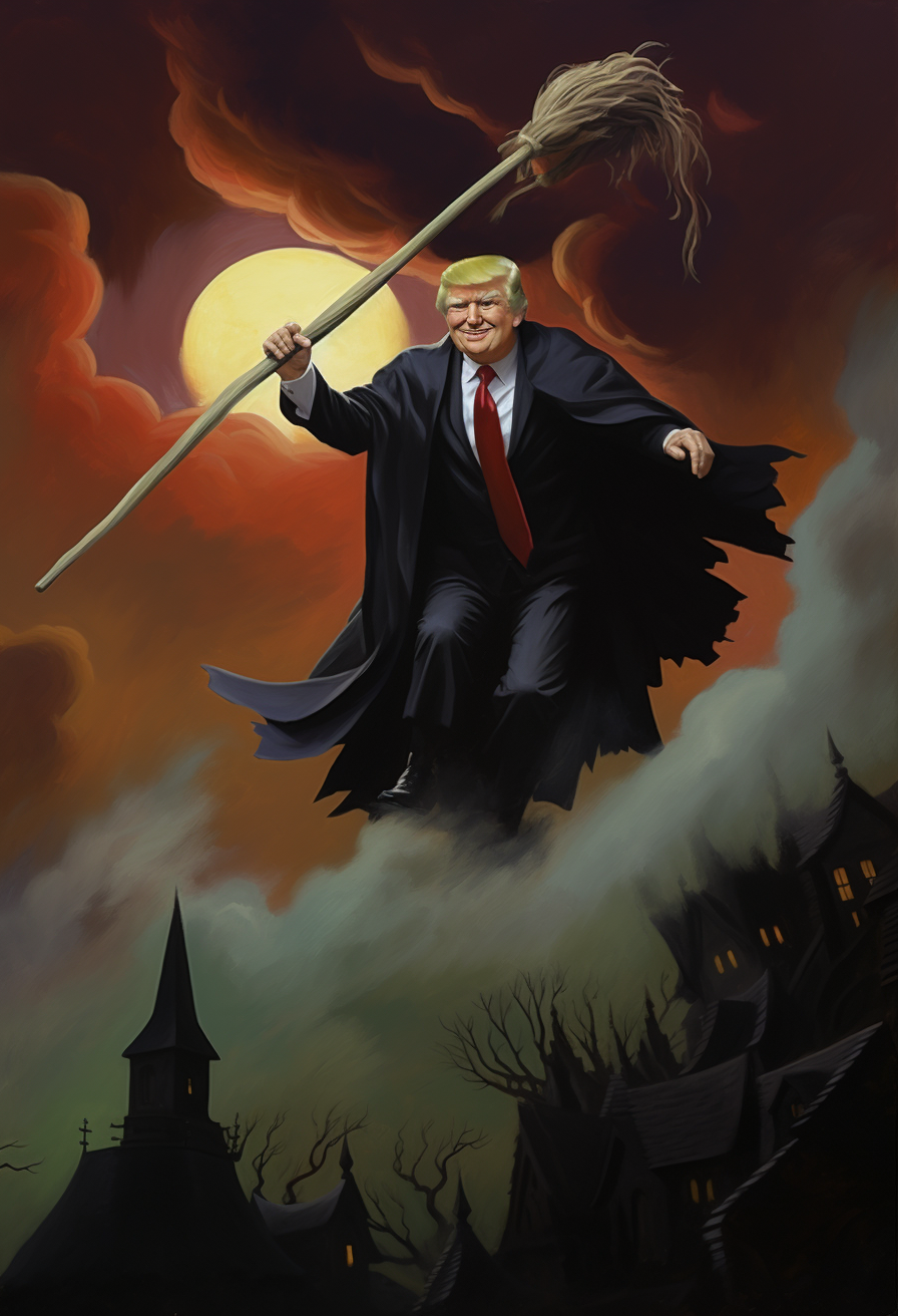 Donald Trump riding witch's broom