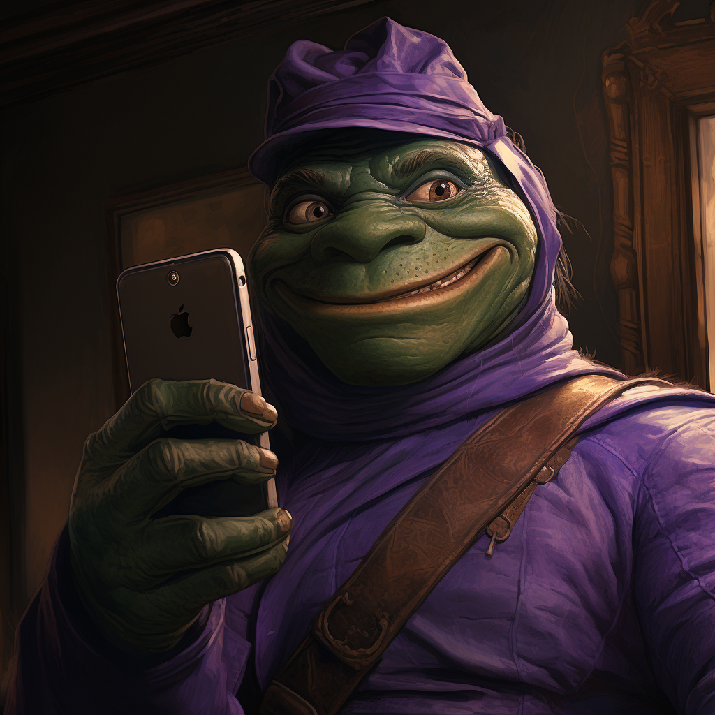 Donatello taking a selfie with iPhone