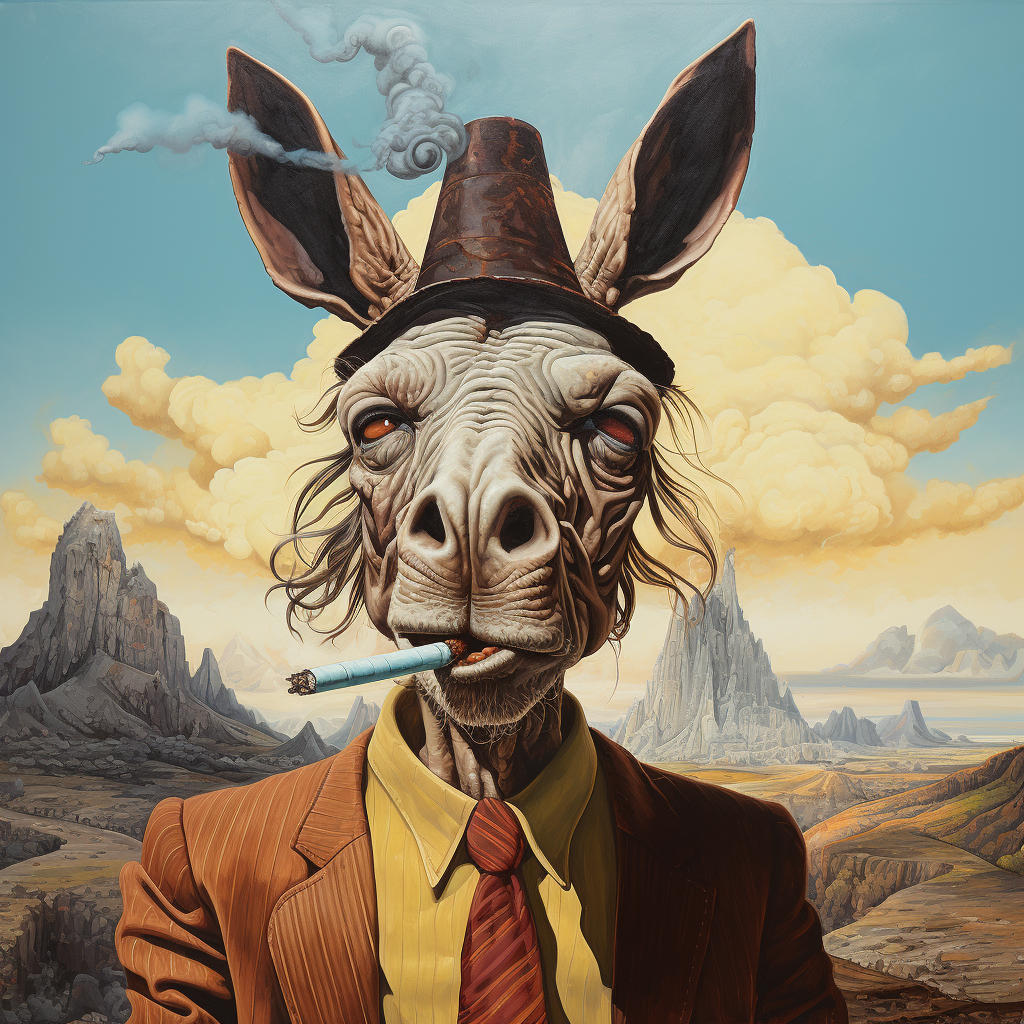 Donkey with Cigar by Mountain