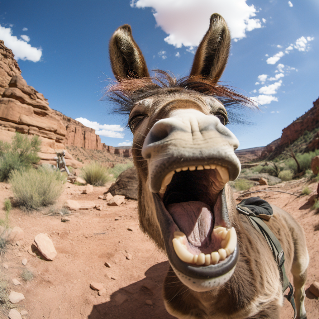 Smiling bucking donkey in Moab