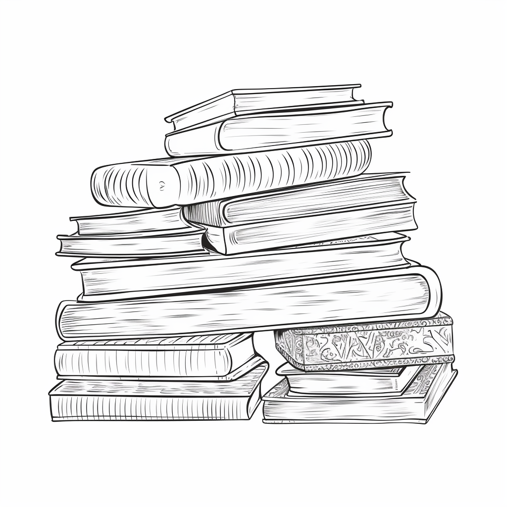 Doodle line art of books