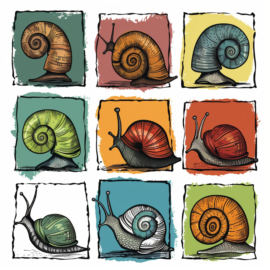 Doodle snails in rustic colors vector style