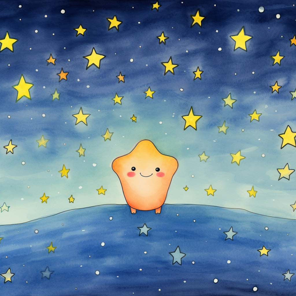 Cute cartoon stars in night sky