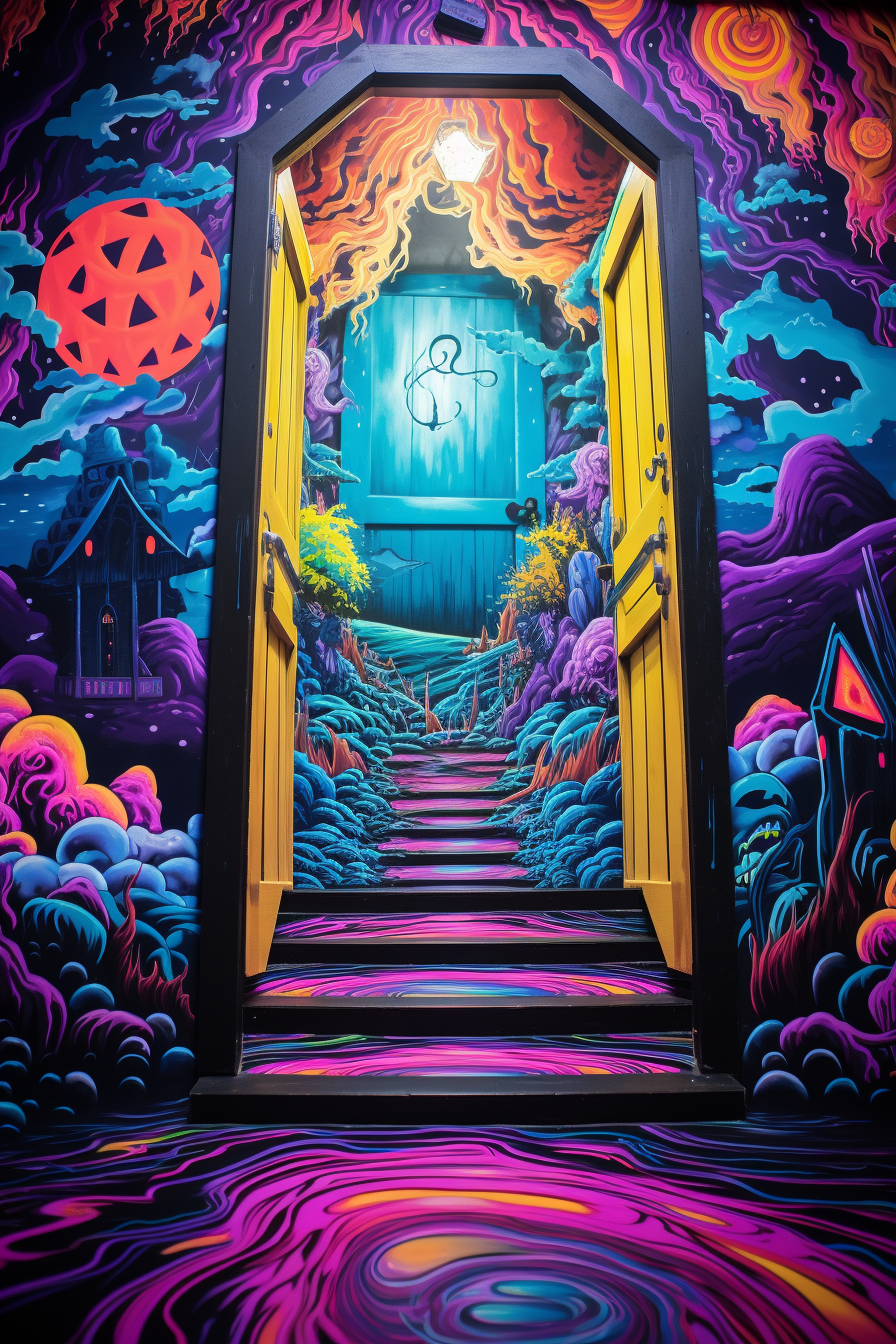 Vibrant doorway with Alice in Wonderland poster