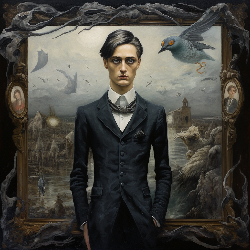 Eerie fantasy oil painting of Dorian Gray