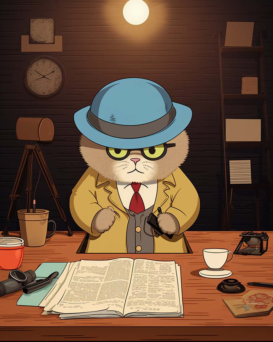 Illustration of a Cute Dorky Cat Detective