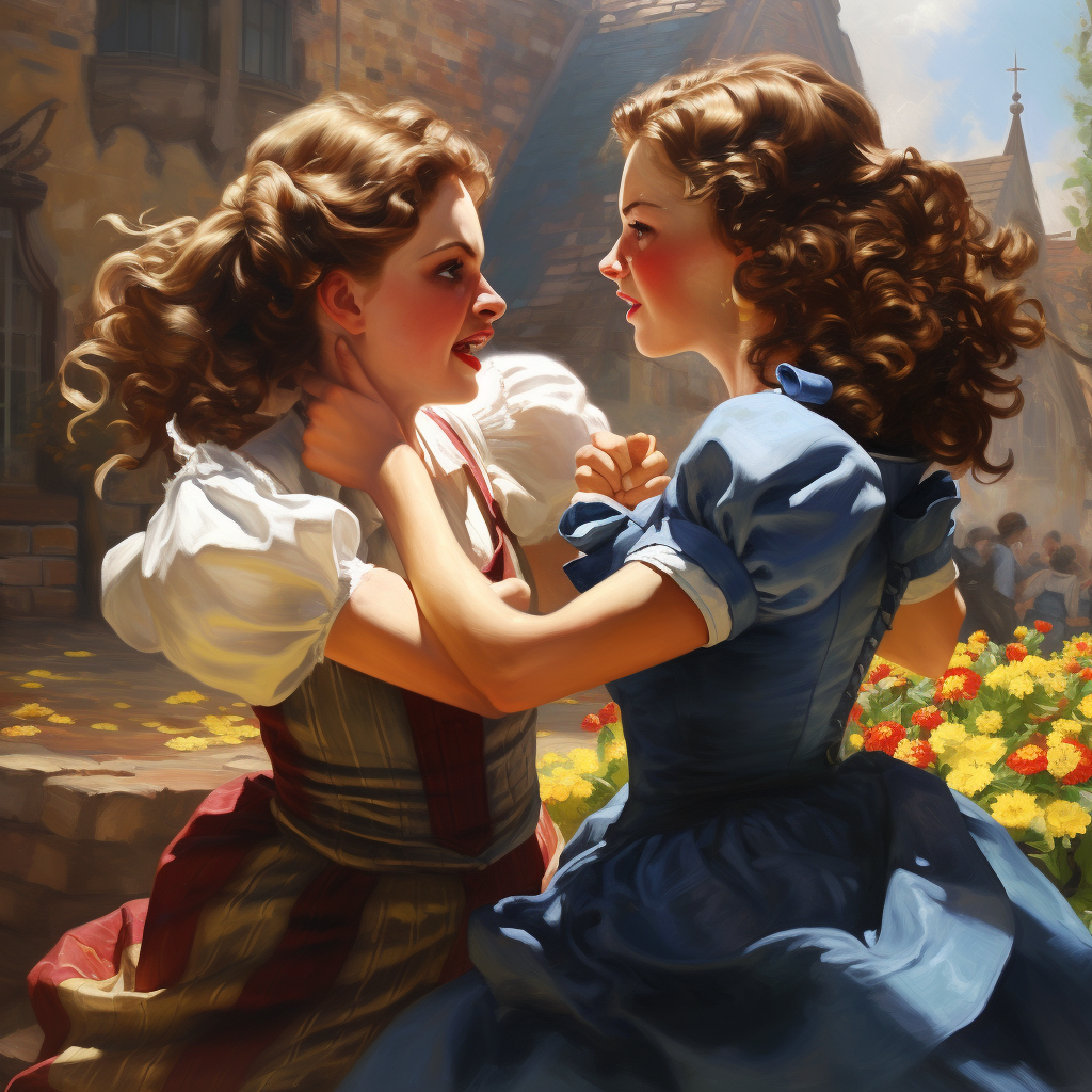 Dorothy and Alice slap fighting friends