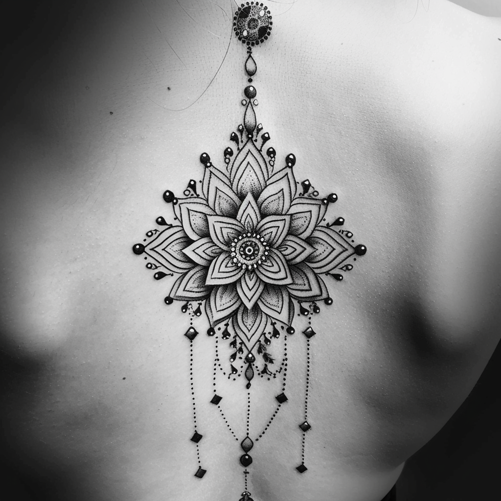 Mandala design dotwork tattoo back