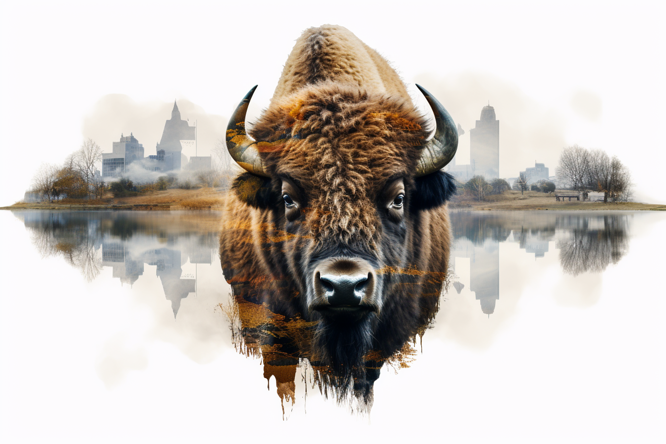 Buffalo in Double Exposure Nature Scene