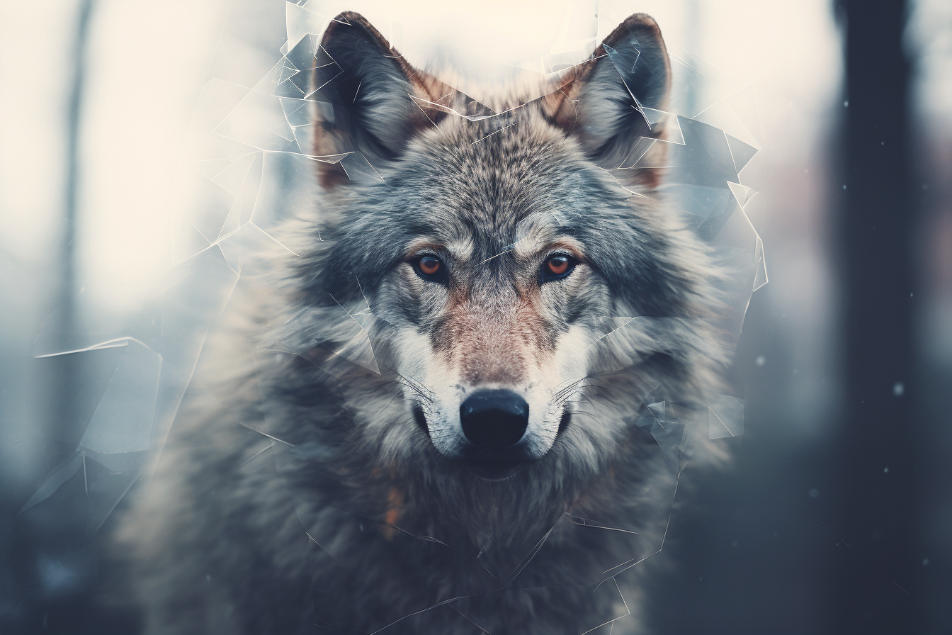 Double exposure wolf photomontage