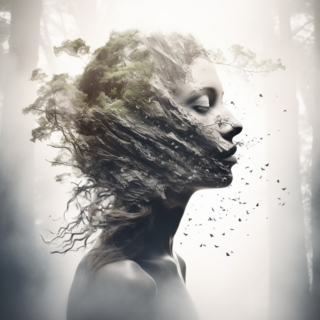 Double Exposure Woman Nature Harmony