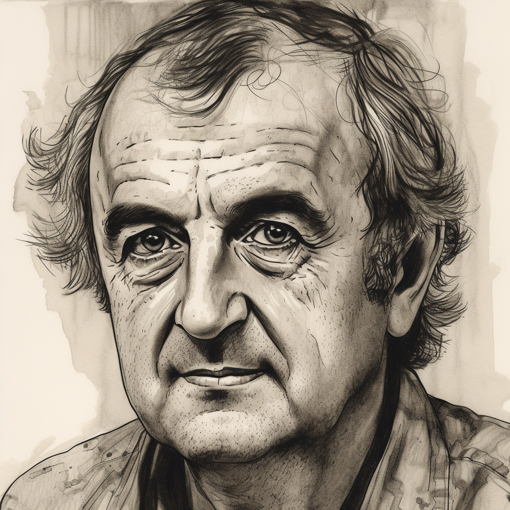 Portrait of Douglas Adams in ink line art