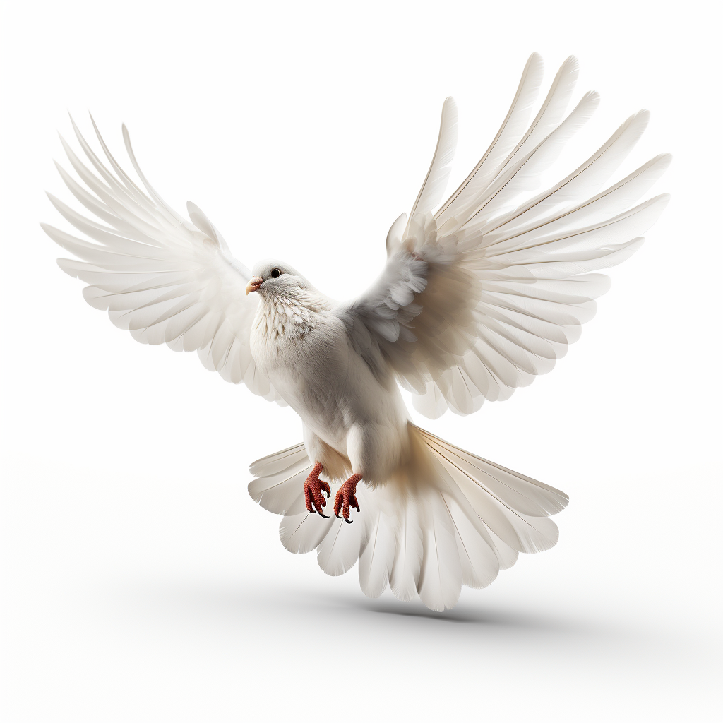 Beautiful dove flying against white background