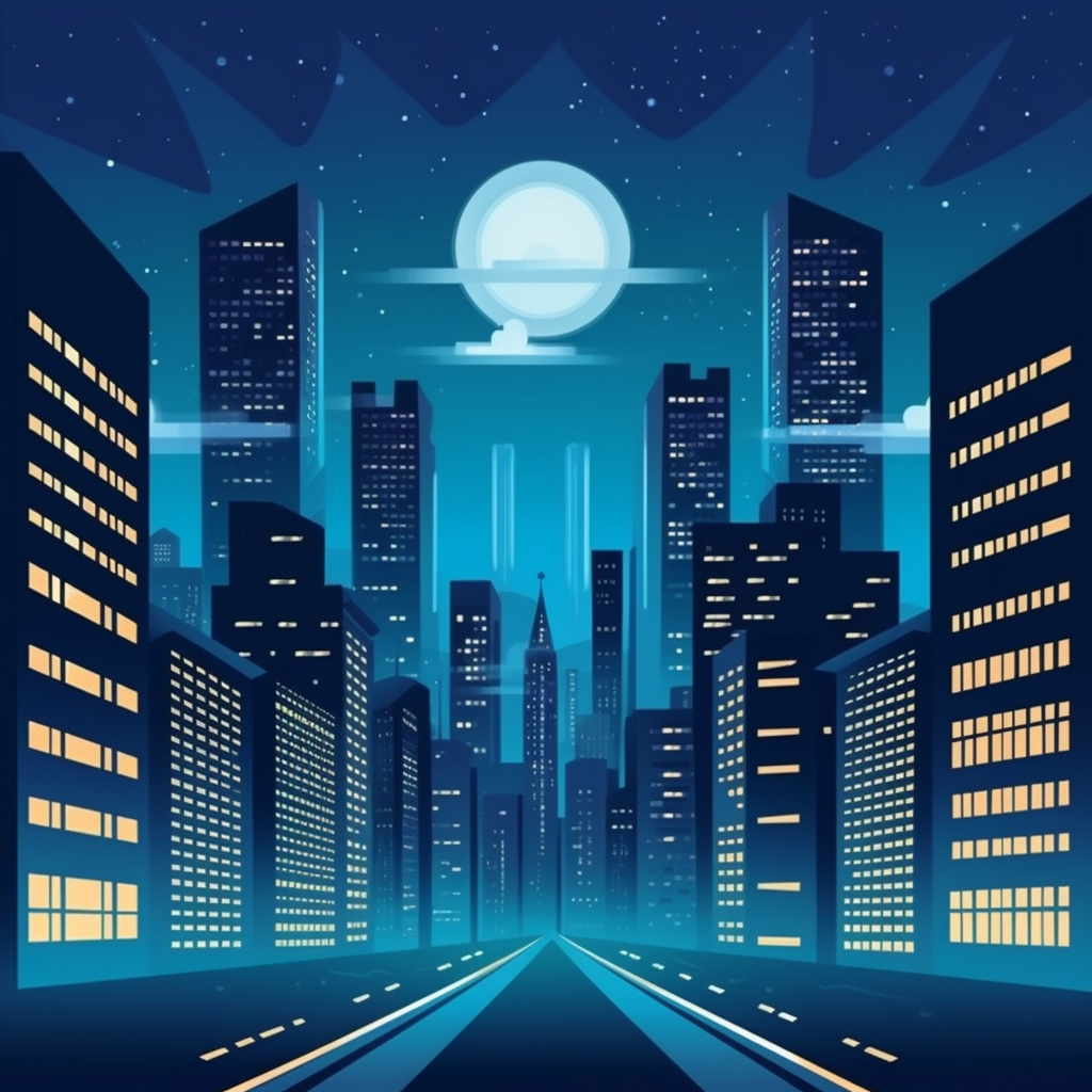 Illustration of downtown cityscape at night