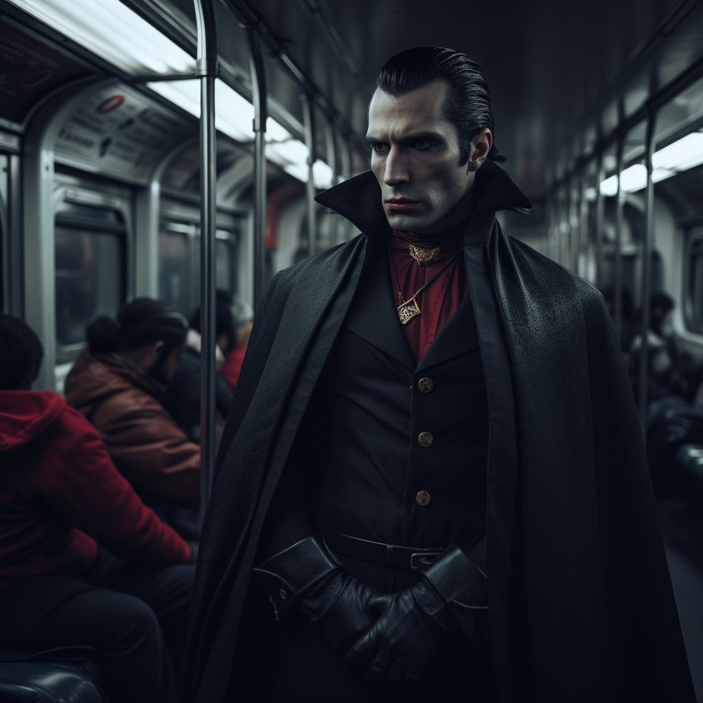 Dracula riding NYC subway