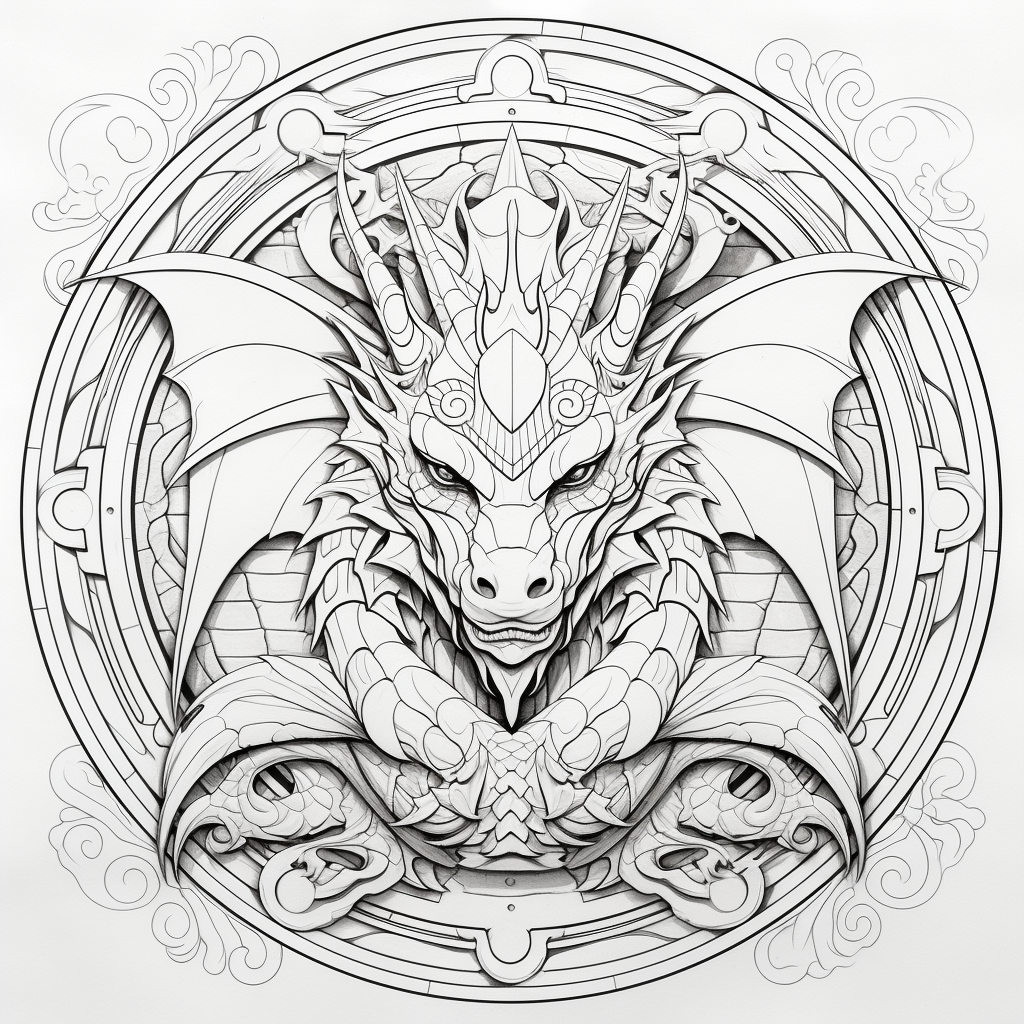 Dragon coloring mandala artwork