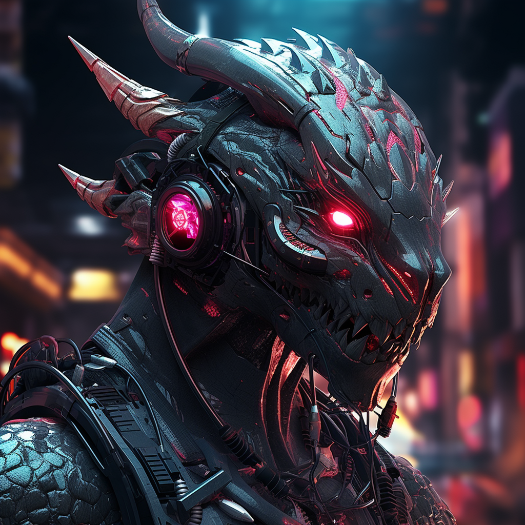 Futuristic dragon in cyberpunk setting