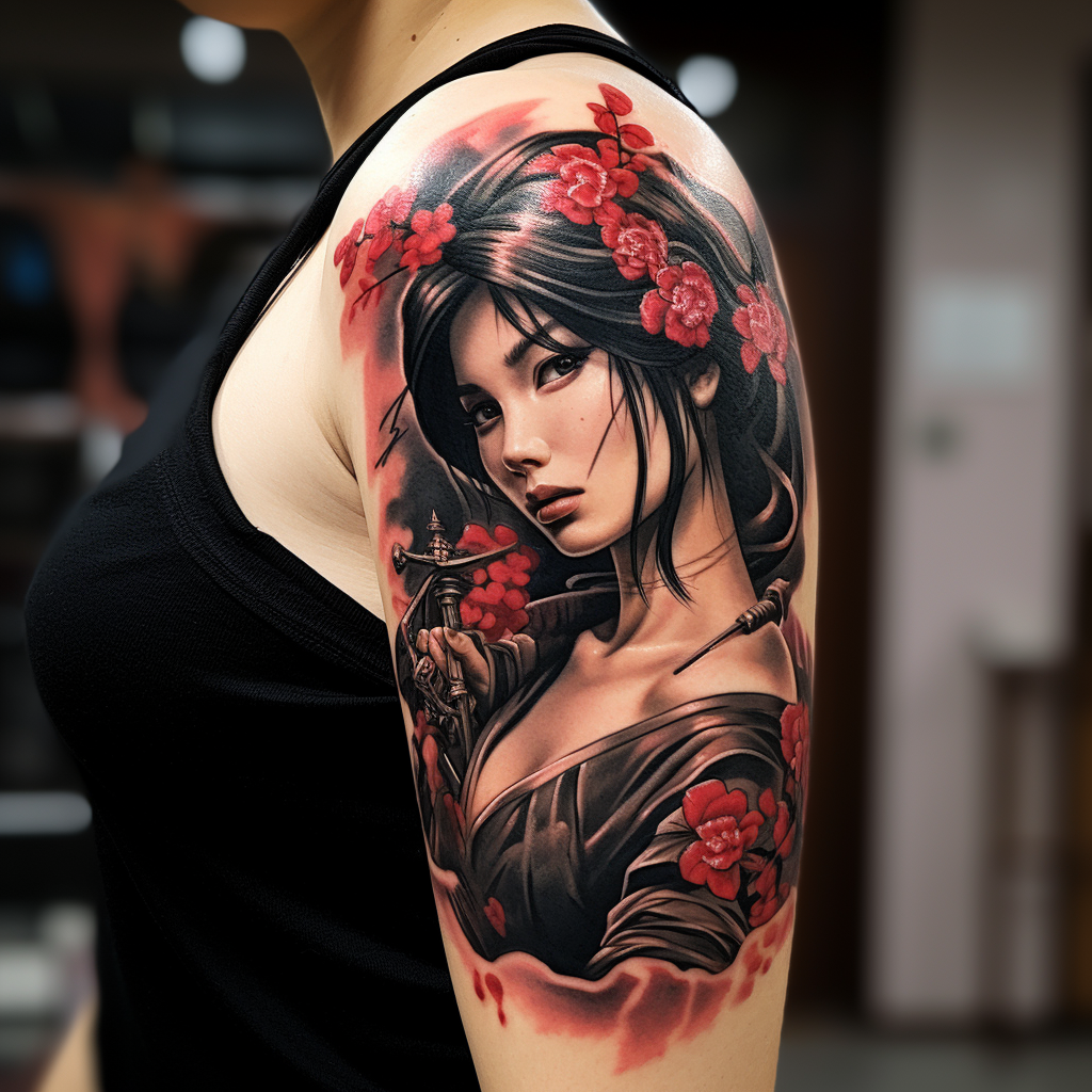 Dragon Geisha Arm Tattoo