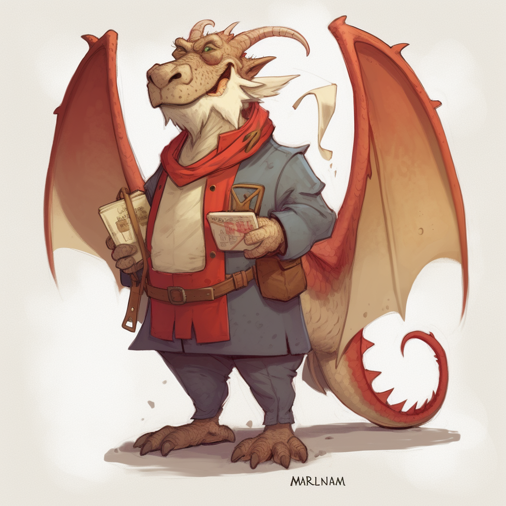 Dragon mailman delivering mail in a fantasy world