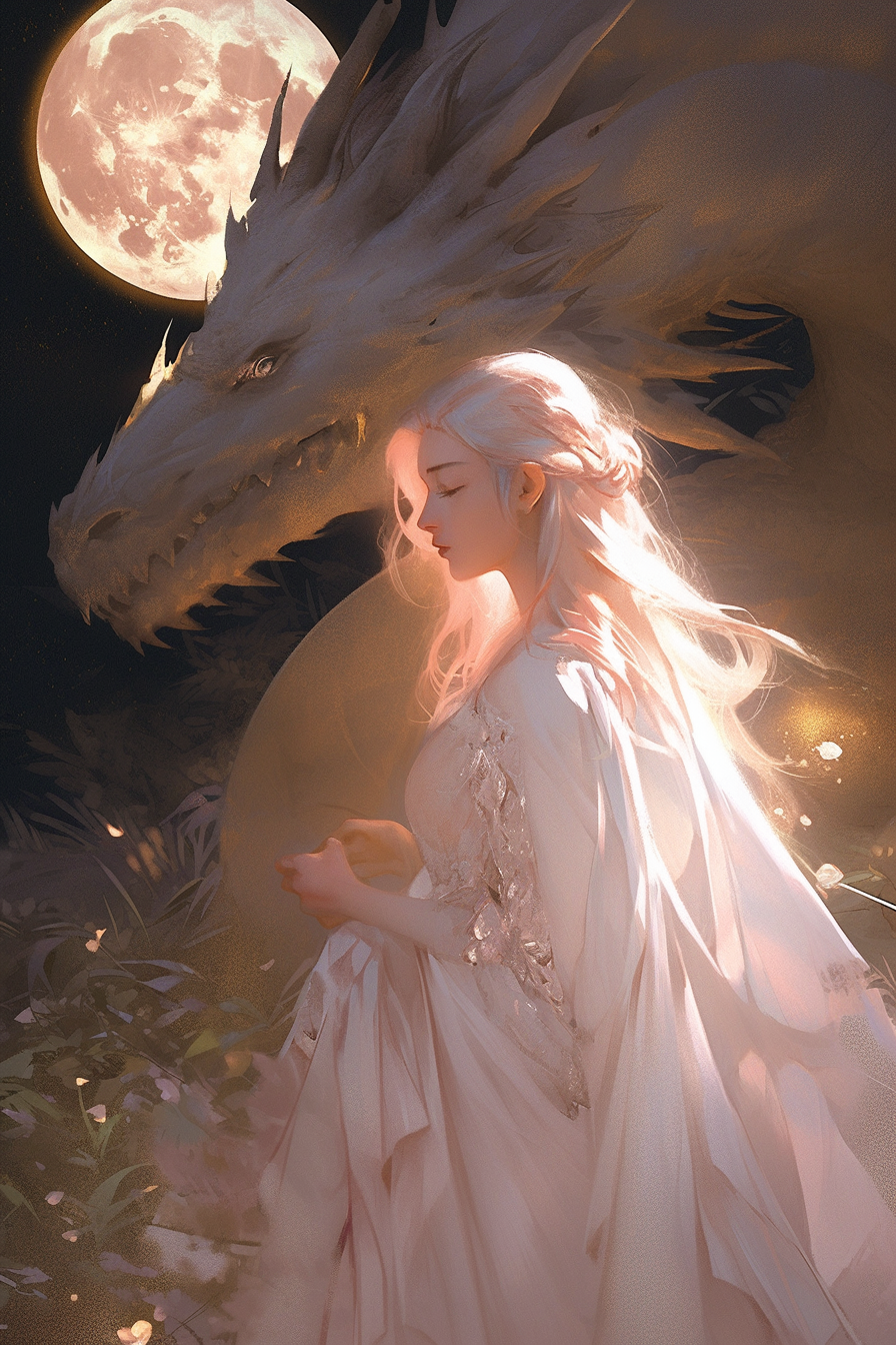 Beautiful dragon moon portrait art