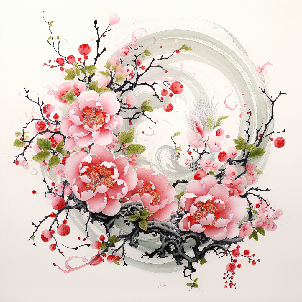 Dragon and Peach Blossom Calligraphy Art