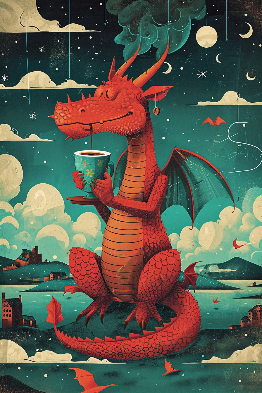 Red Dragon Poster Holding Coffee Cup