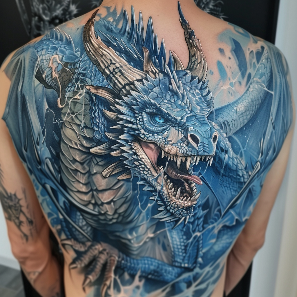 Realistic Blue Dragon Tattoo Design