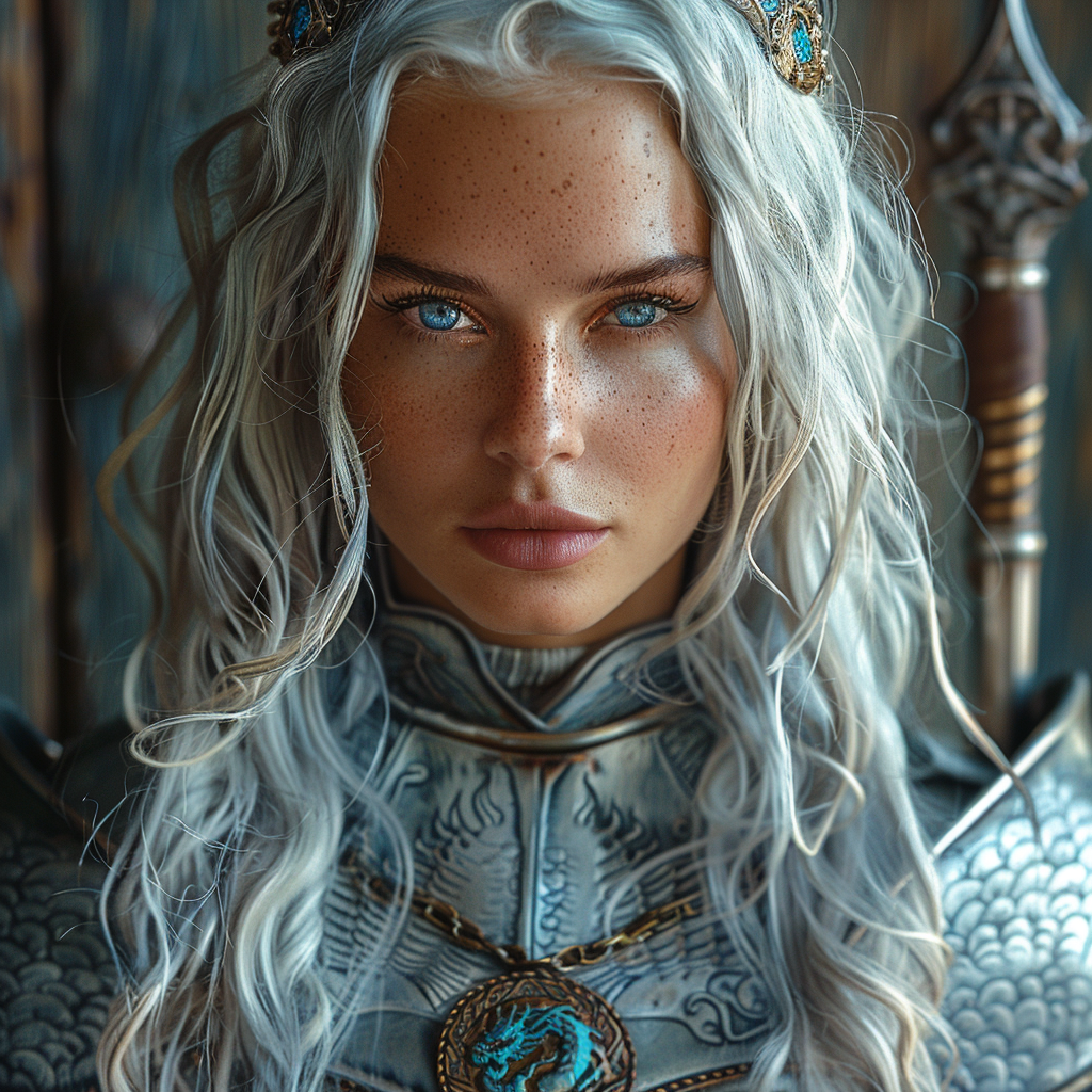 Beautiful woman in dragon armor